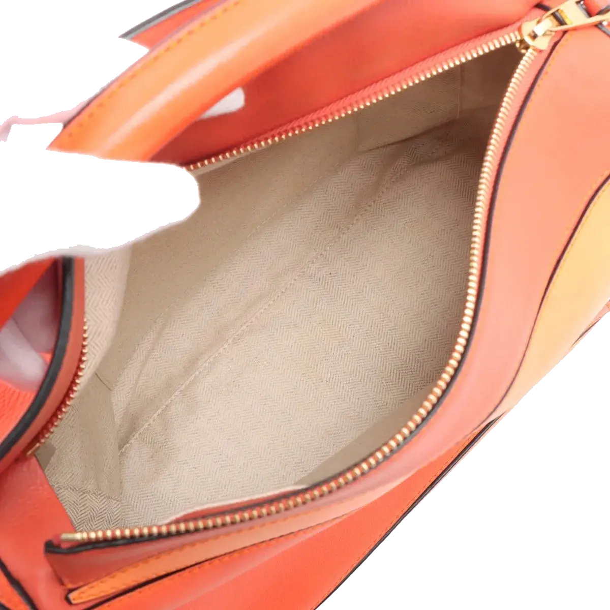 Pre-Loved Puzzle Handbag Colorblock Leather Medium with Gold Hardware, Orange
