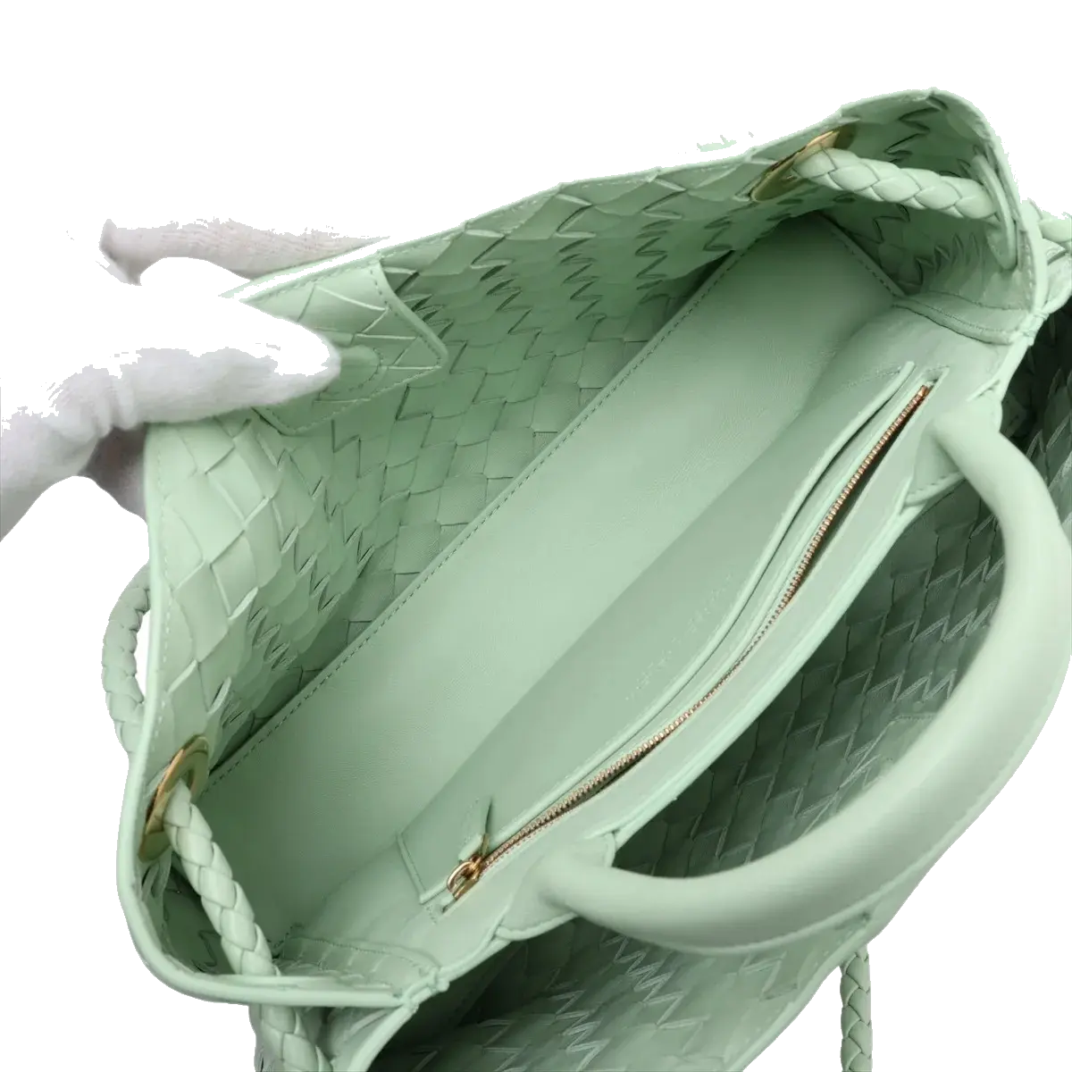 Pre-Loved Andiamo Tote Intrecciato Leather Small with Gold Hardware, Mint Green