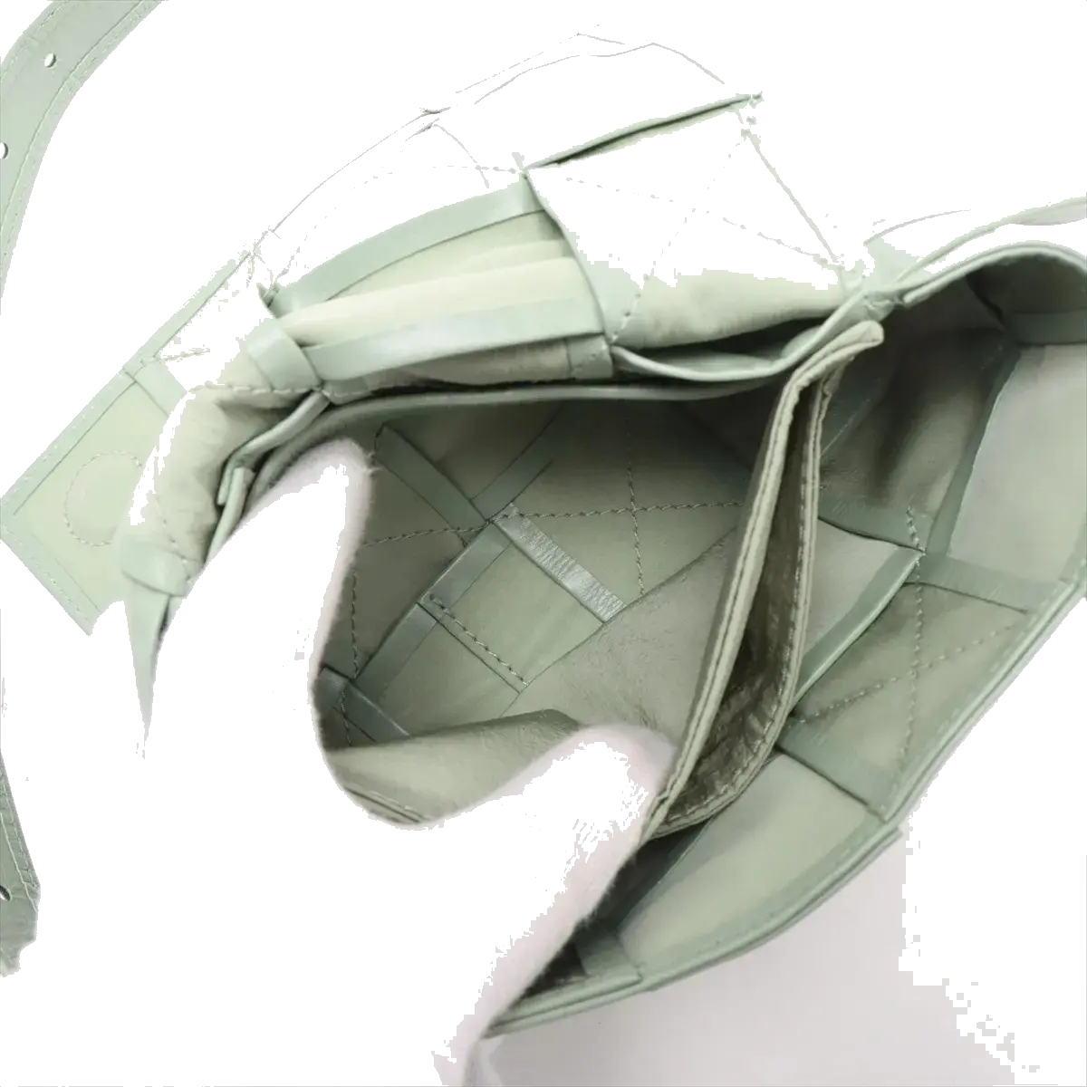 Pre-Loved Cassette Crossbody Bag Intrecciato Leather Mini with Silver Hardware, Sage Green
