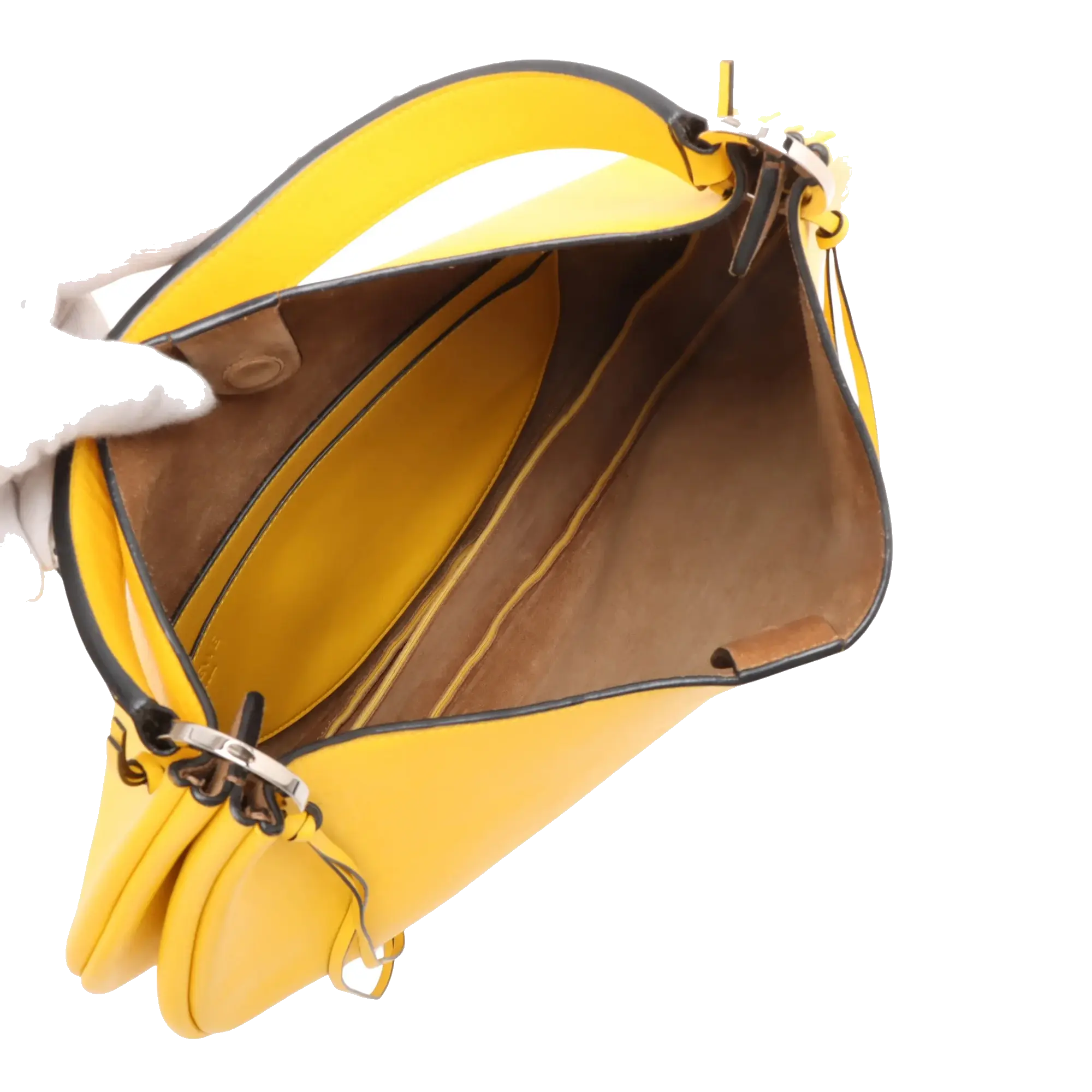 Pre-Loved Fortune Hobo Shoulder Bag Leather with Silver Hardware, Yellow