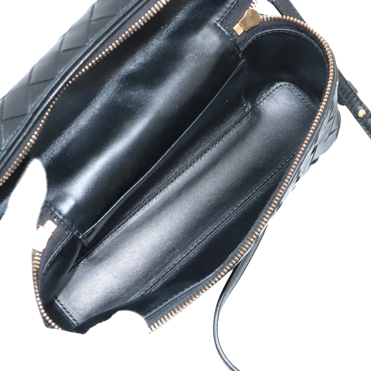 Pre-Loved Intrecciato Camera Bag Crossbody Bag Intrecciato Leather Small with Gold Hardware, Black