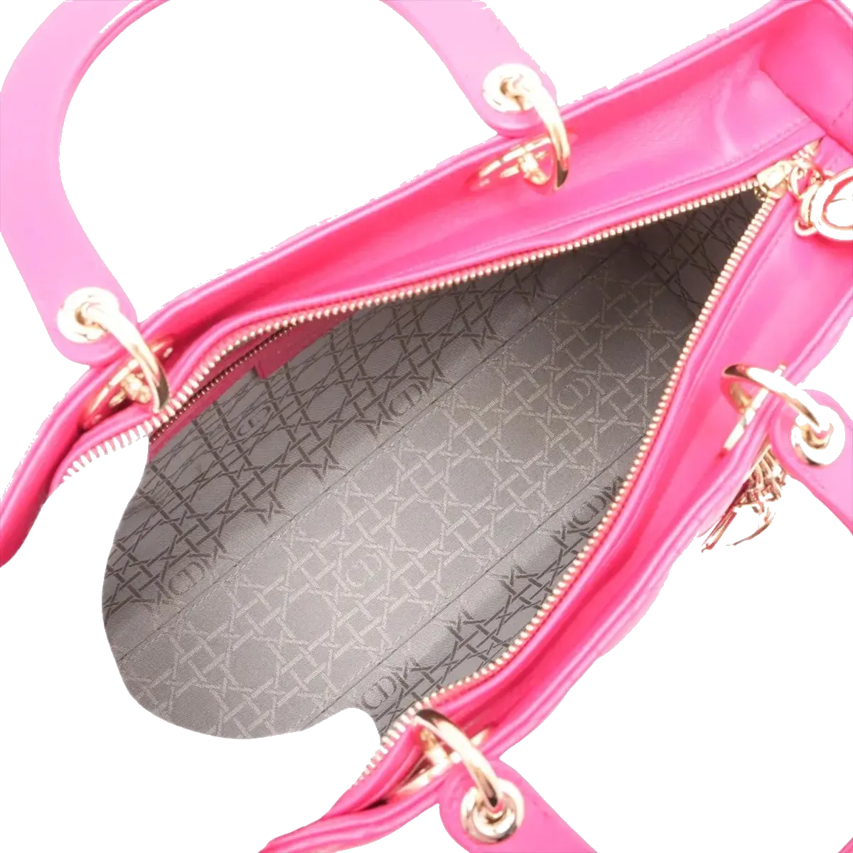 Pre-Loved Lady Dior Handbag Cannage Leather Large with Gold Hardware, Pink