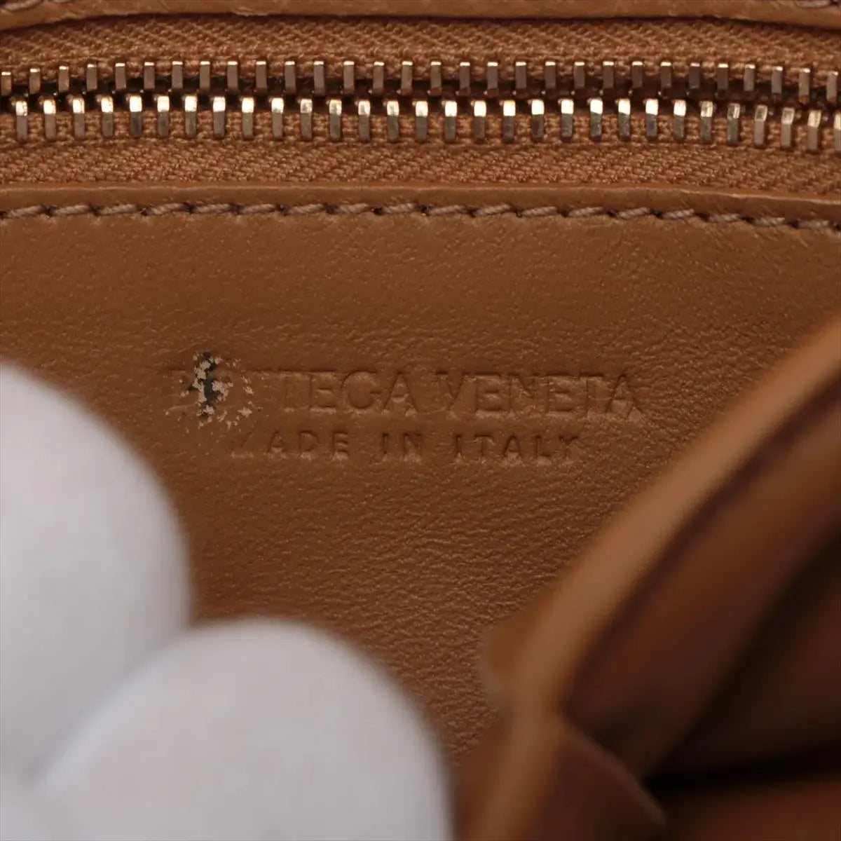 Pre-Loved Padded Cassette Crossbody Bag Intrecciato Leather Small with Gold Hardware, Tan