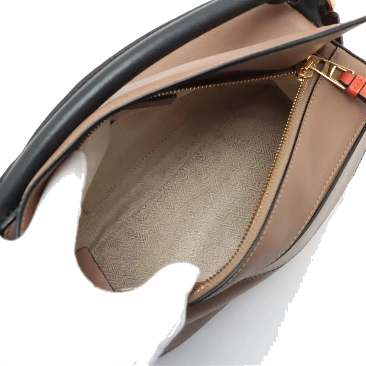 Pre-Loved Puzzle Handbag Leather Small with Gold Hardware, Taupe/Orange/Black