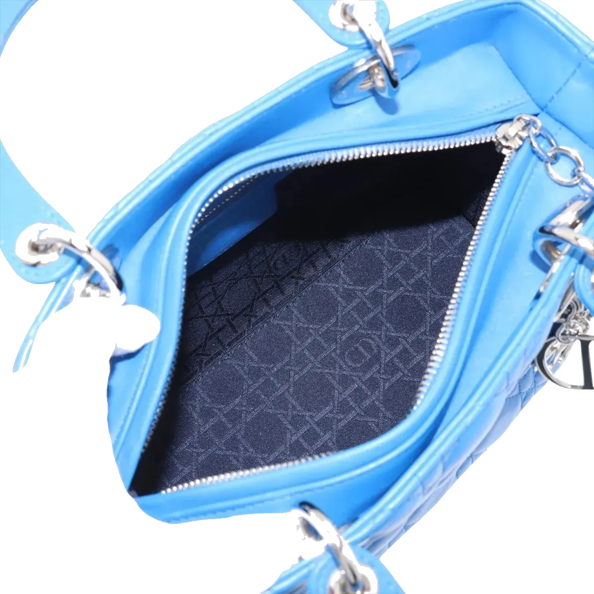 Pre-Loved Lady Dior Handbag Quilted Leather Medium with Silver Hardware, Blue