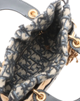 Pre-Loved Lady Dior Wicker Handbag Wicker Oblique Medium with Aged Gold Hardware, Natural / Navy