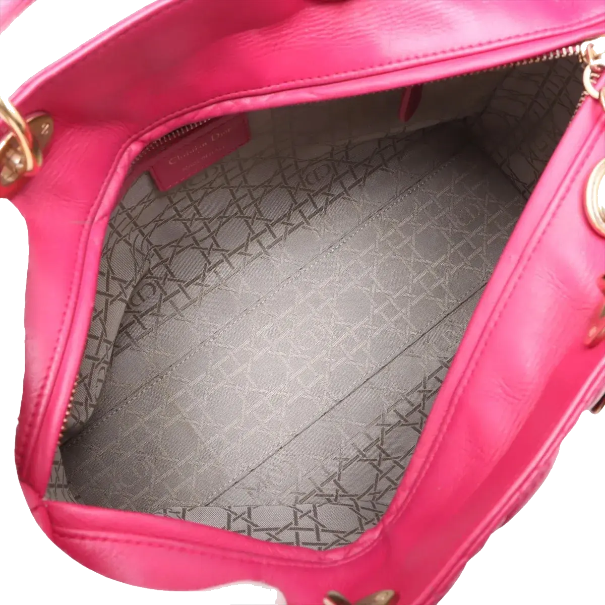 Pre-Loved Lady Dior Handbag Cannage Leather Large with Gold Hardware, Pink
