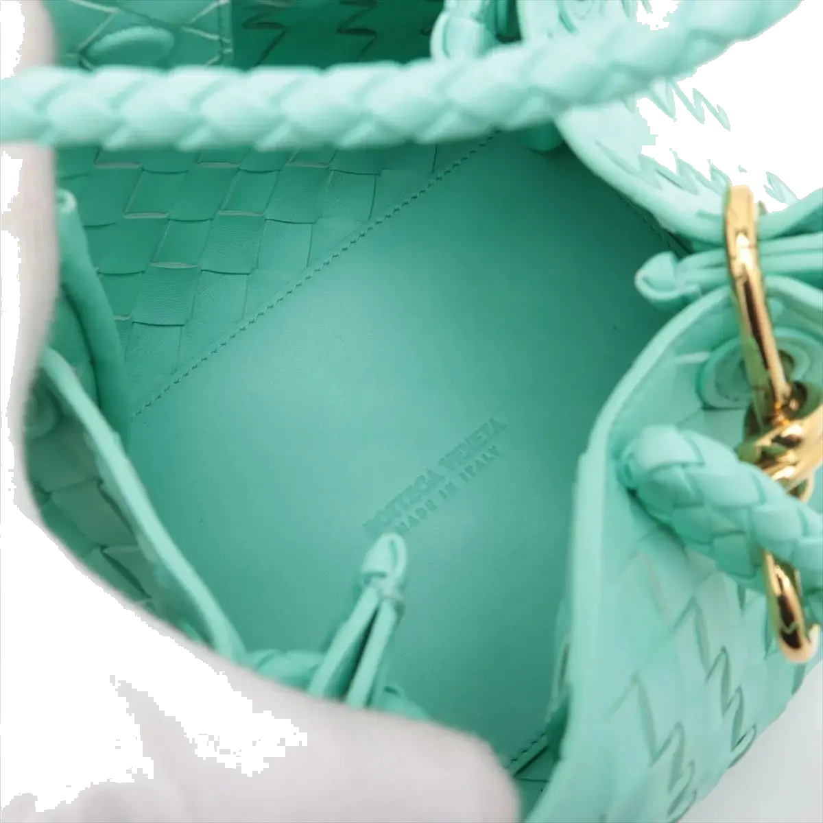 Pre-Loved Andiamo Handbag Intrecciato Leather Mini with Gold Hardware, Mint Green