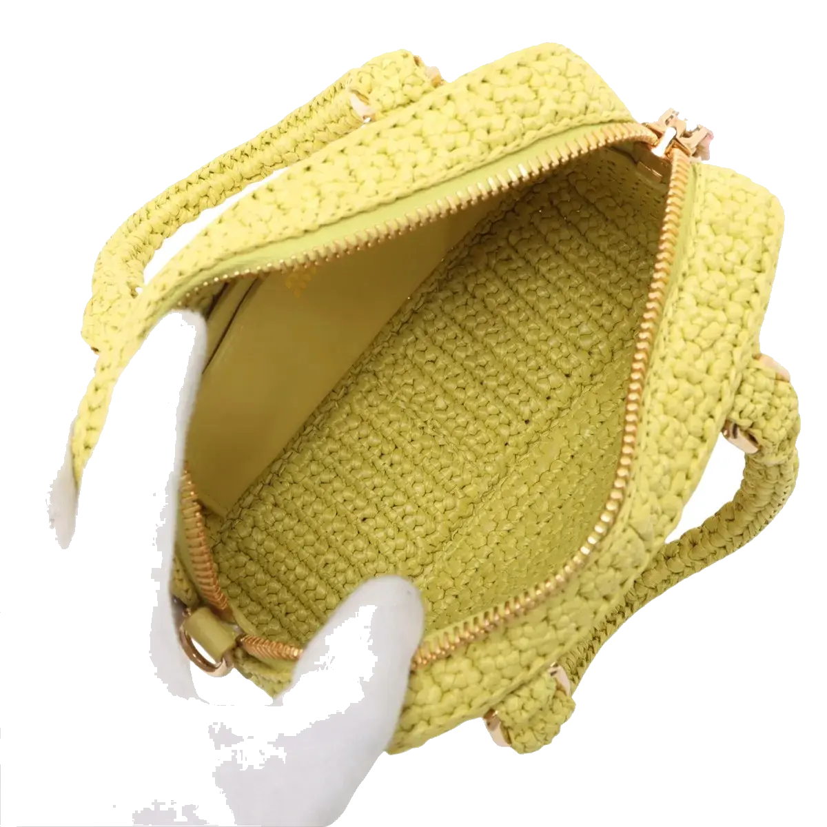 Pre-Loved Crochet Bauletto Handbag Raffia Crochet Mini with Gold Hardware, Yellow