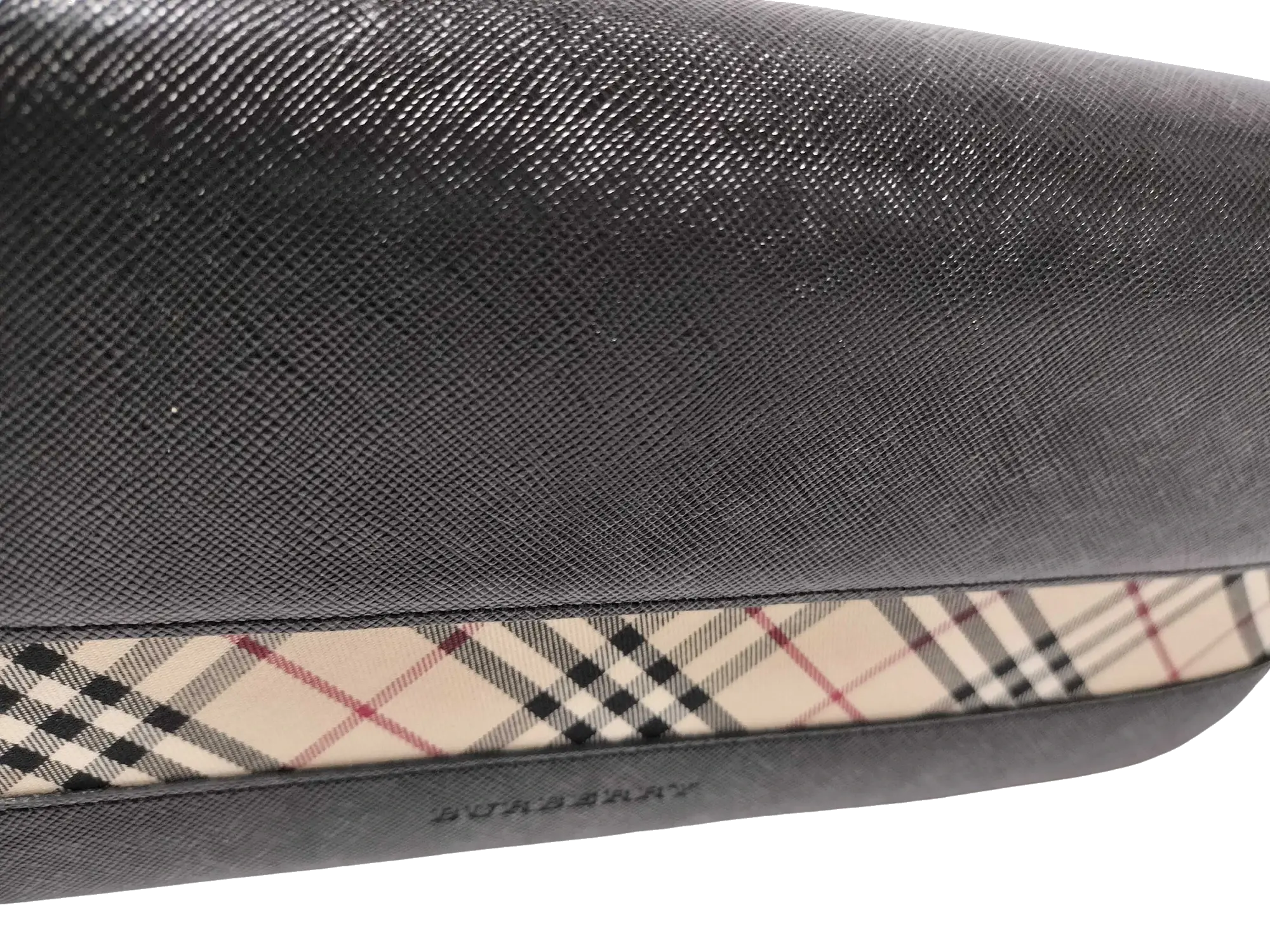 Pre-Loved Shoulder Bag Nova Check Coated Canvas with Silver Hardware, Beige and Black