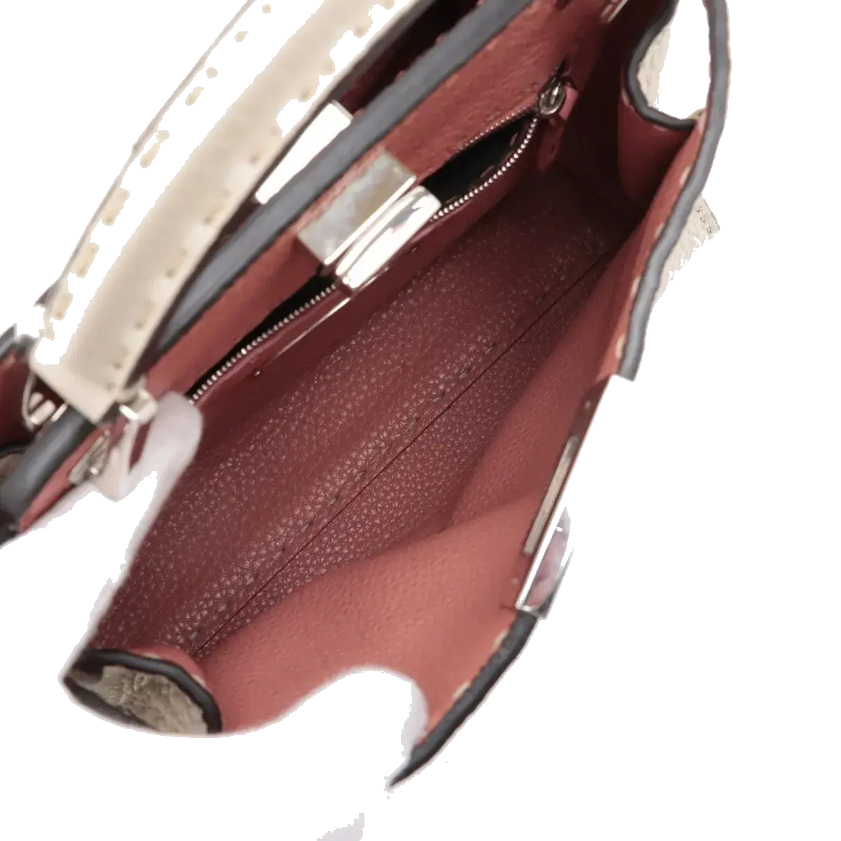 Pre-Loved Peekaboo Iconic Selleria Handbag Leather Small with Silver Hardware, Ivory