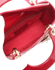 Pre-Loved Lady Dior Handbag Cannage Patent Leather Mini with Gold Hardware, Red