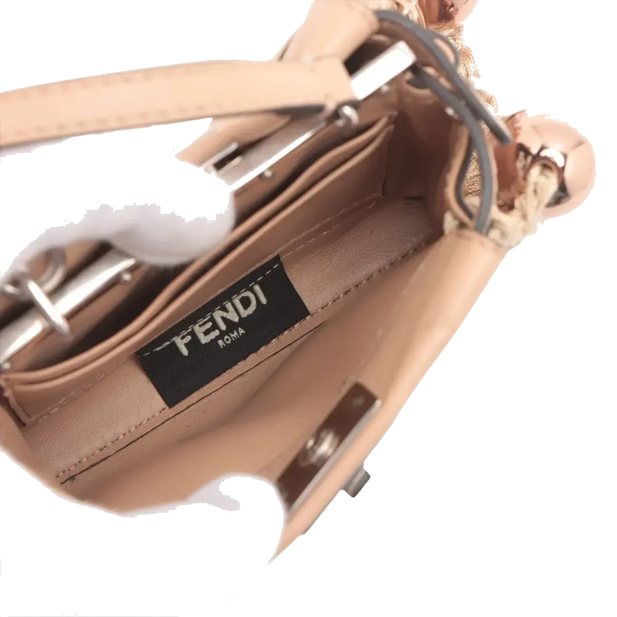 Pre-Loved Peekaboo Handbag Leather Micro with Silver Hardware, Beige