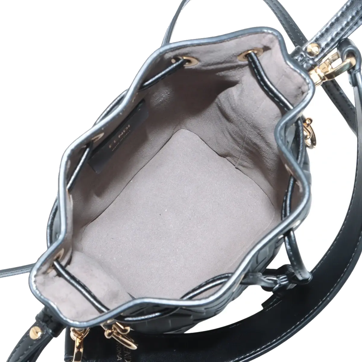 Pre-Loved Mon Tresor Bucket Bag FF Logo Embossed Leather Mini with Gold Hardware, Black