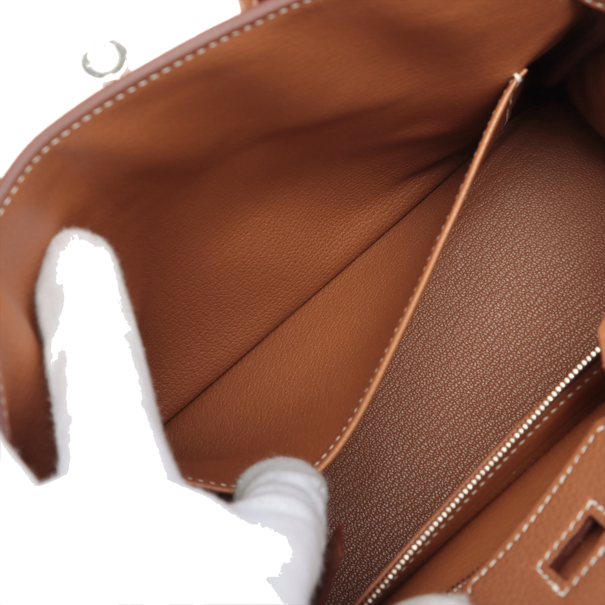 Pre-Loved Birkin Handbag Leather 25 with Palladium Hardware, Gold (Tan)