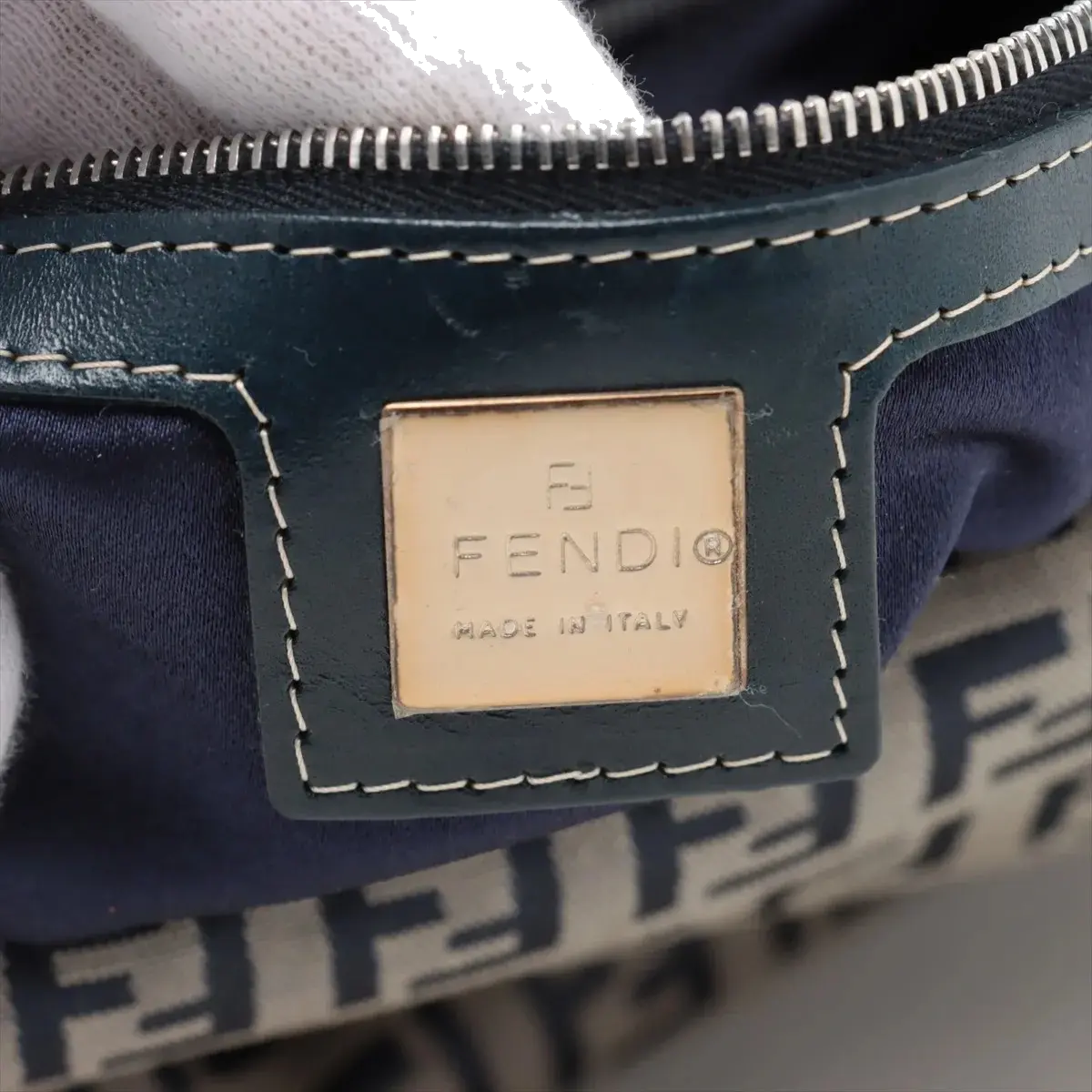 Pre-Loved Mamma Baguette Shoulder Bag Zucchino Coated Canvas with Silver Hardware, Grey / Navy