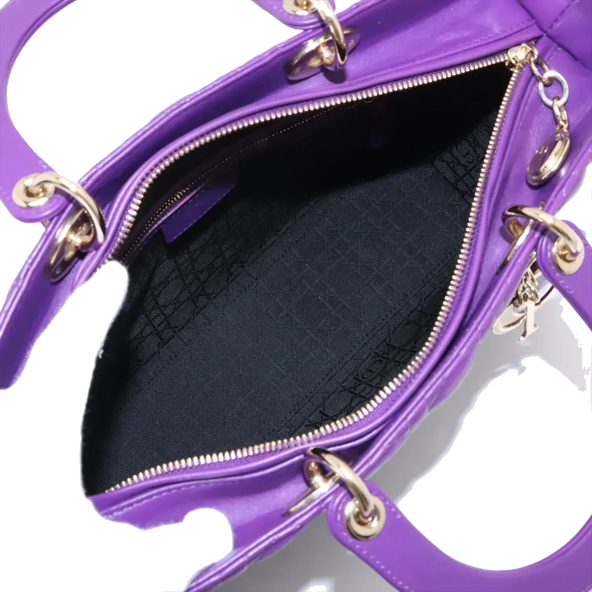 Pre-Loved Lady Dior Handbag Cannage Leather Large with Gold Hardware, Purple