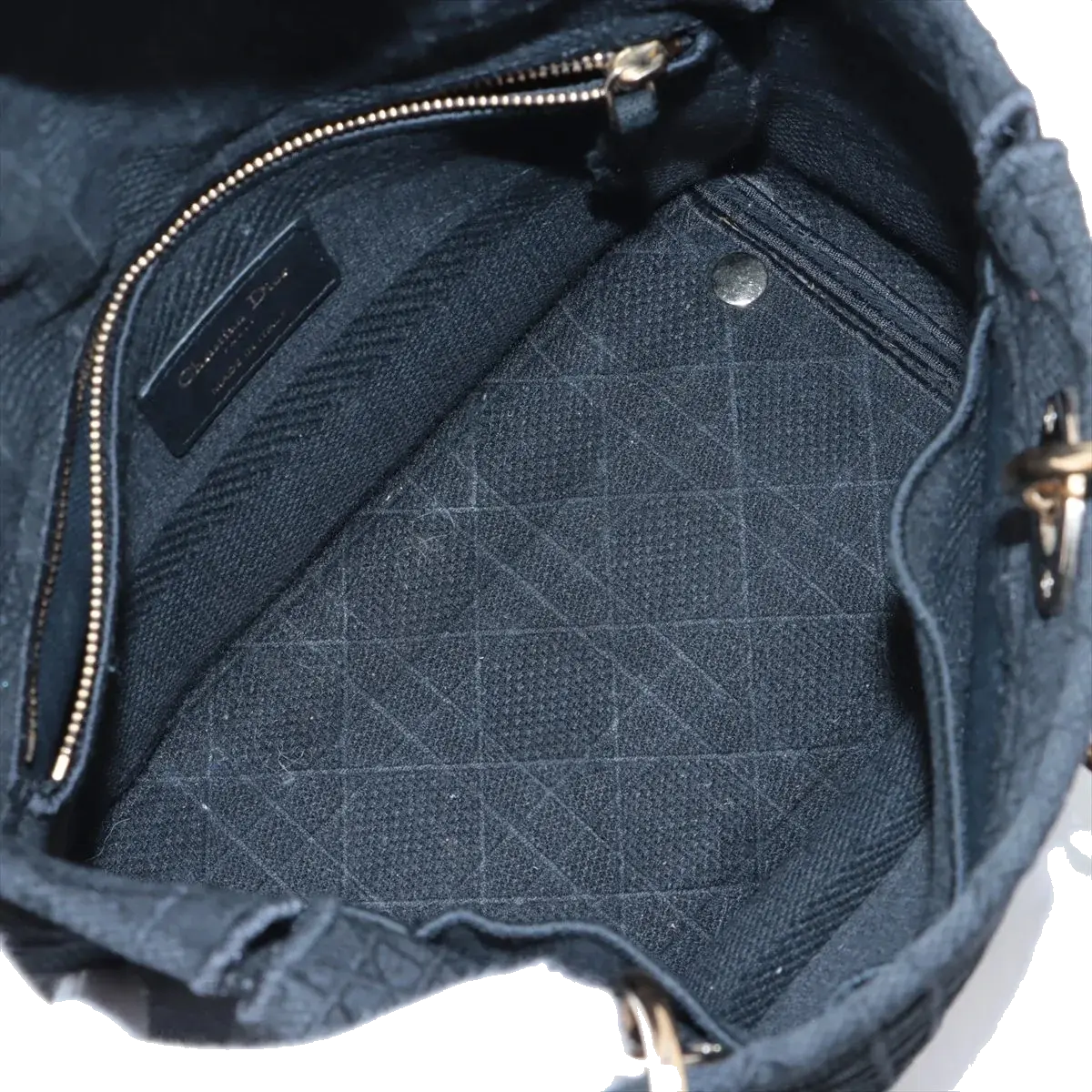 Pre-Loved Lady D-Lite Handbag Cannage Canvas Medium with Gold Hardware, Black