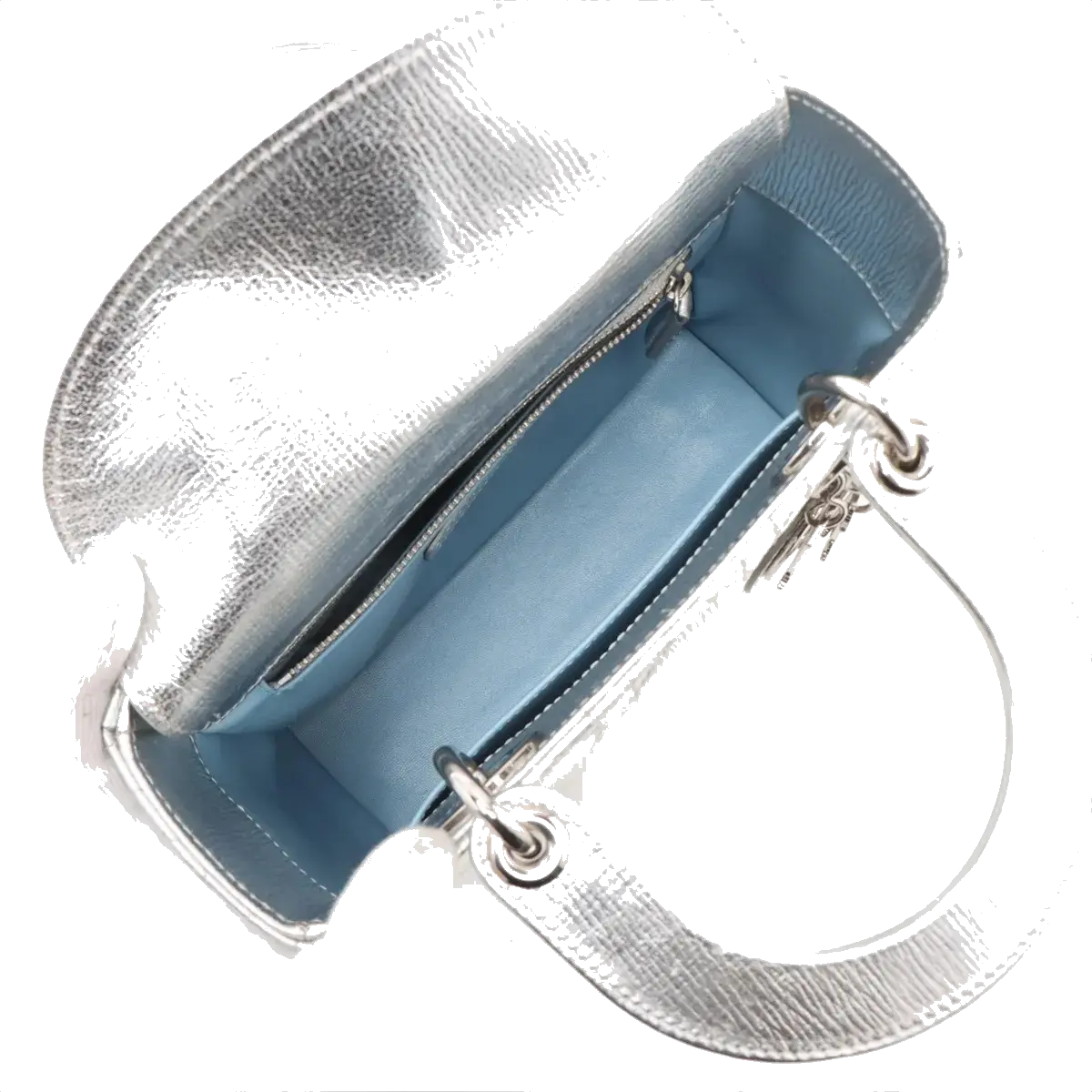 Pre-Loved Lady Dior Handbag Quilted Leather Mini with Silver Hardware, Silver