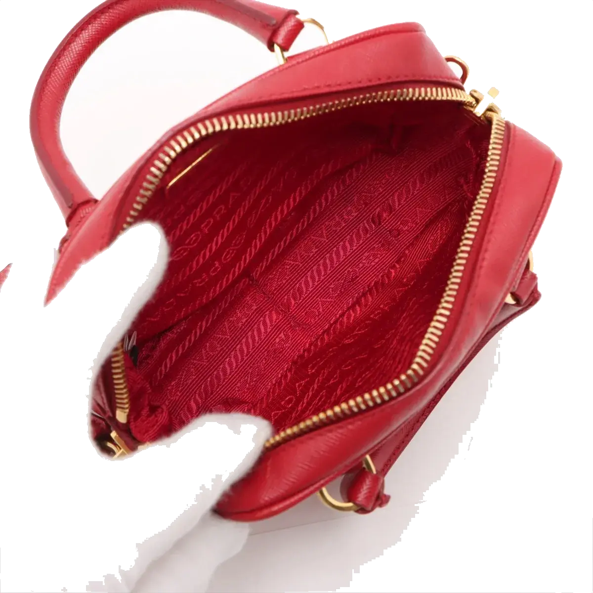 Pre-Loved Saffiano Mini Bauletto Handbag Leather Mini with Gold Hardware, Red