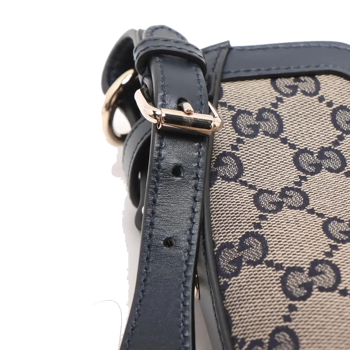Pre-Loved GG Canvas Bucket Bag Crossbody Bag GG Monogram Coated Canvas Mini with Gold Hardware, Navy / Beige