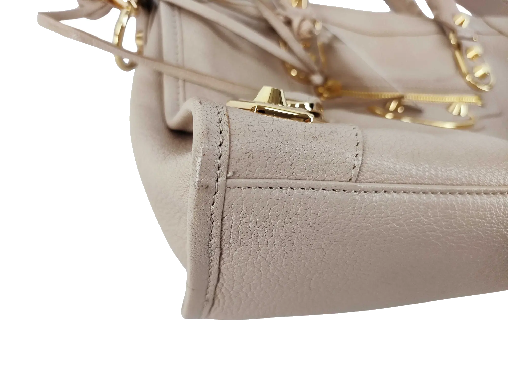 Pre-Loved Classic City Handbag Leather Small with Gold Hardware, Beige
