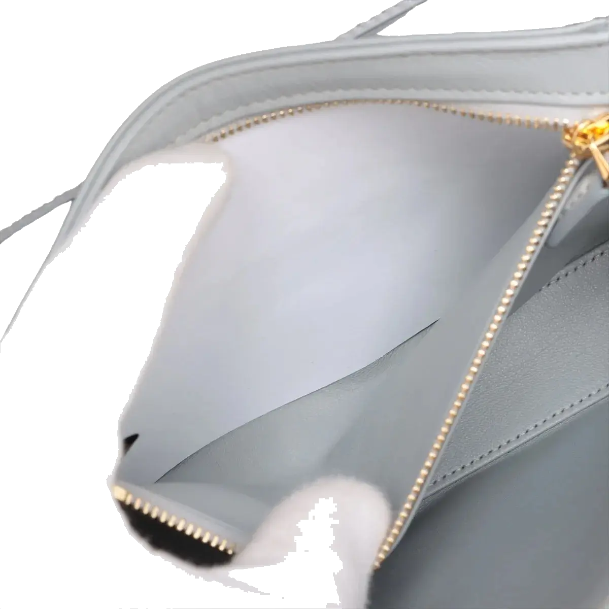 Pre-Loved Stirrup Flap Bag Shoulder Bag Leather Small with Gold Hardware, Light Gray