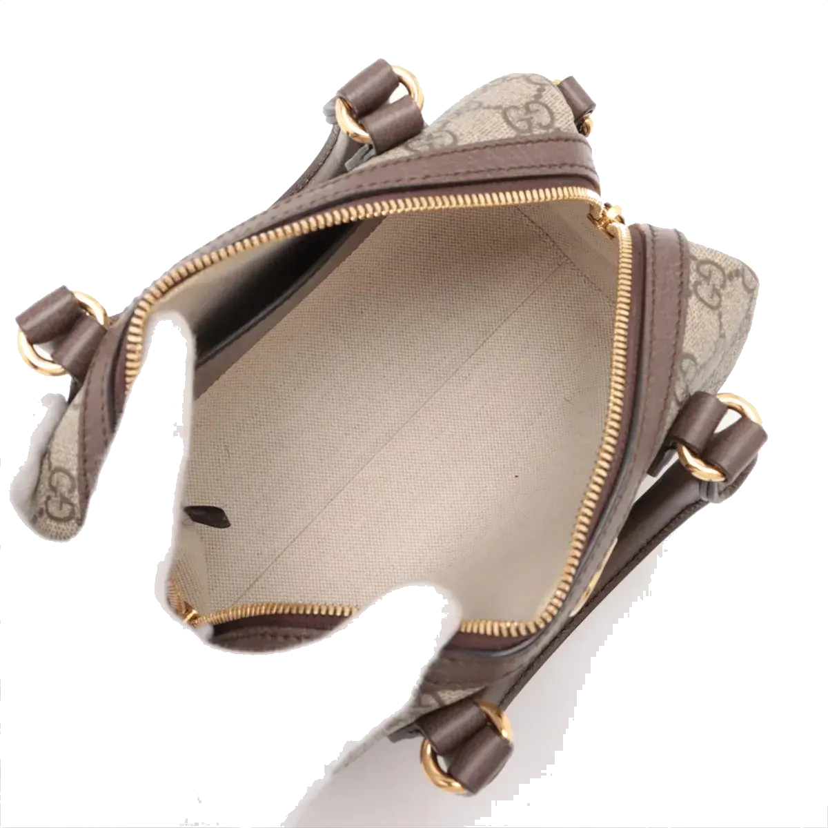 Pre-Loved Ophidia GG Mini Boston Handbag Monogram Coated Canvas Mini with Gold Hardware, Beige Ebony