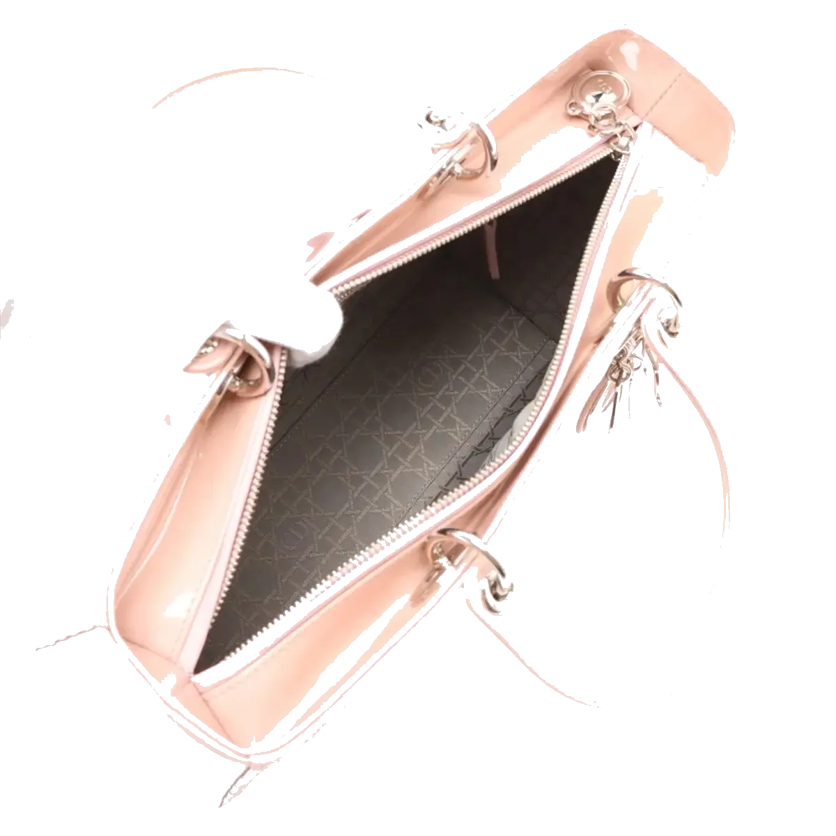 Pre-Loved Lady Dior Handbag Cannage Patent Leather Large with Silver Hardware, Pink