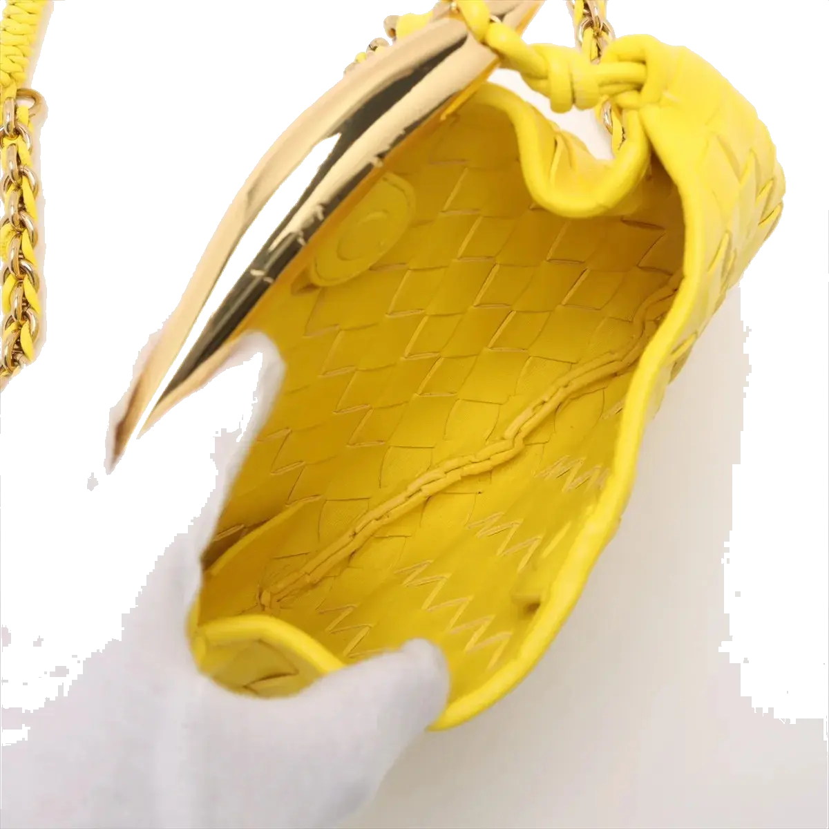 Pre-Loved Sardine Mini Shoulder Bag Intrecciato Leather Mini with Gold Hardware, Yellow