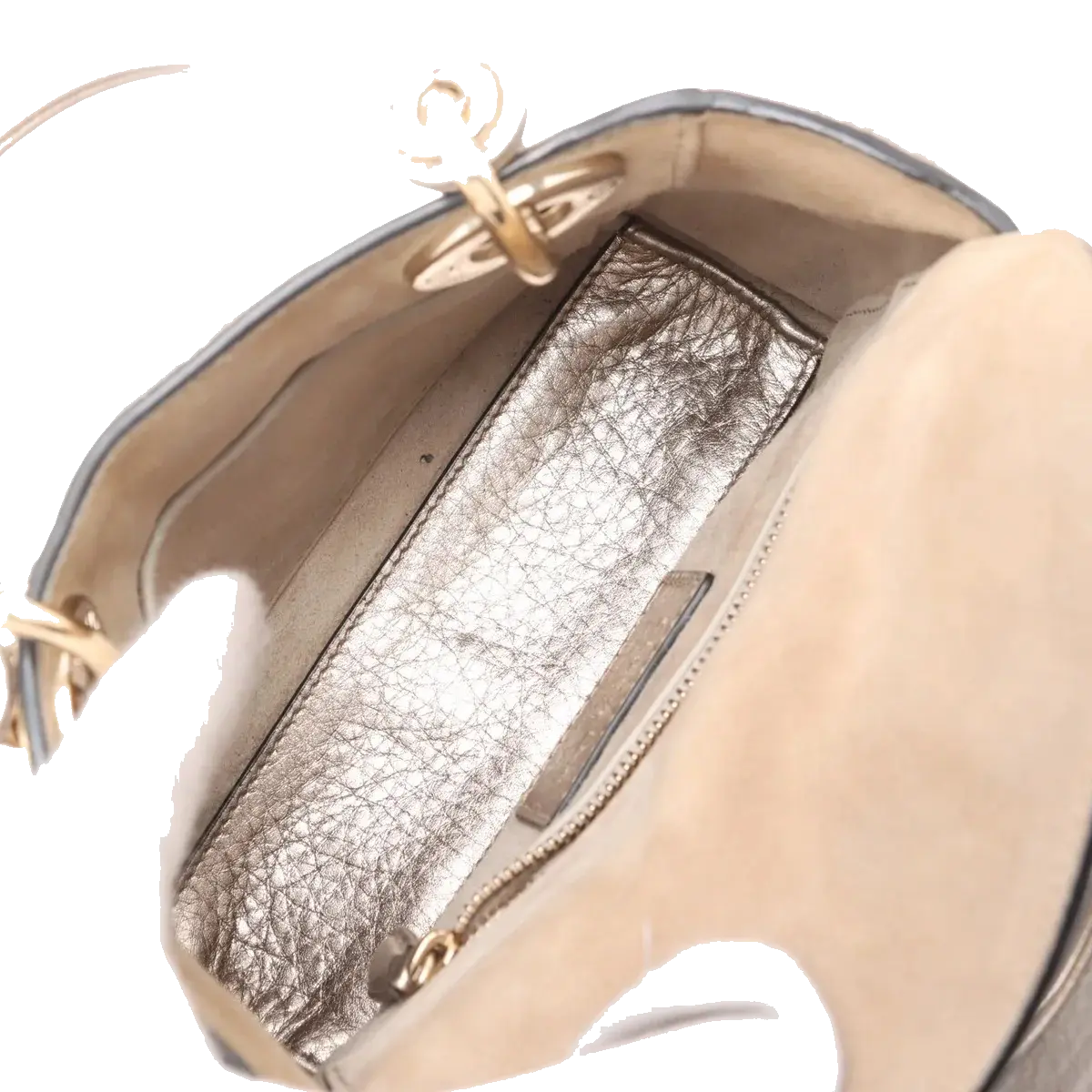 Pre-Loved Lady Dior Handbag Cannage Leather Mini with Gold Hardware, Metallic Champagne Gold