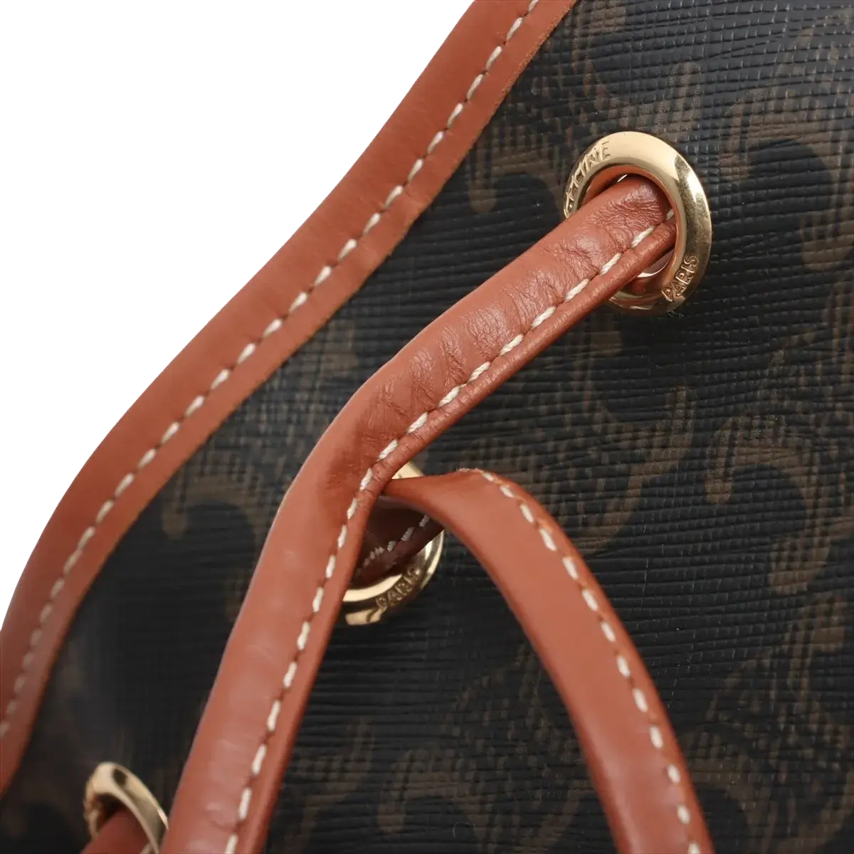 Pre-Loved Triomphe Drawstring Bucket Bucket Bag Triomphe Canvas Coated Small with Gold Hardware, Brown