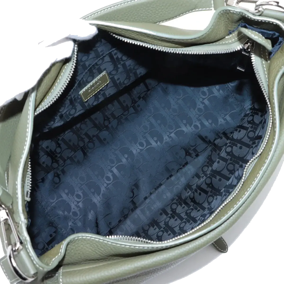 Pre-Loved Saddle Hobo Shoulder Bag Leather with Silver Hardware, Olive Green