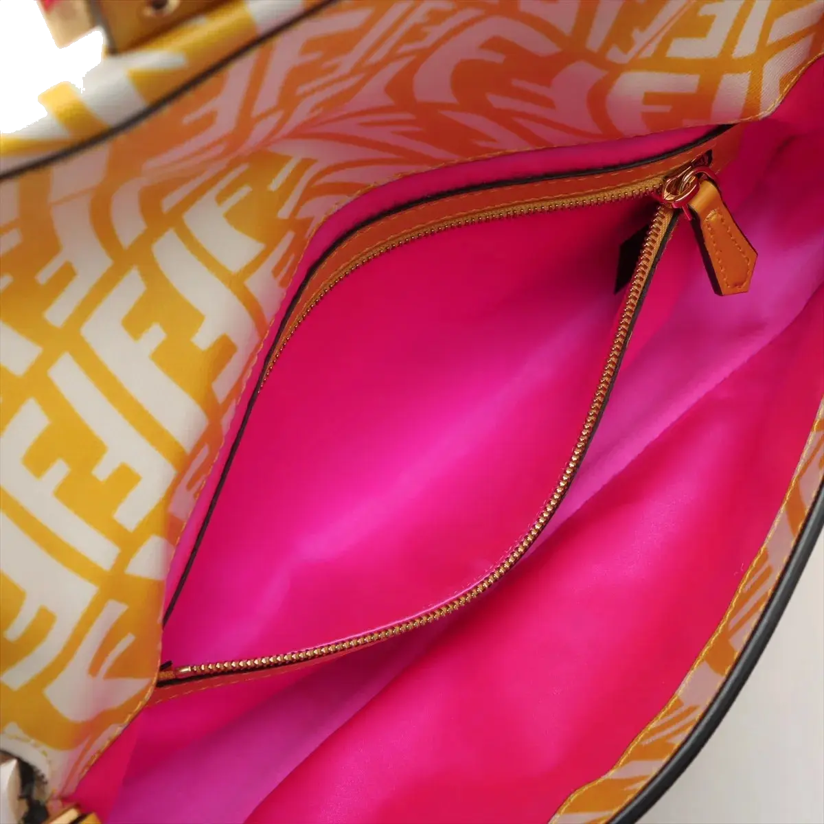 Pre-Loved Baguette Shoulder Bag FF Vertigo Coated Canvas with Gold Hardware, Yellow and White