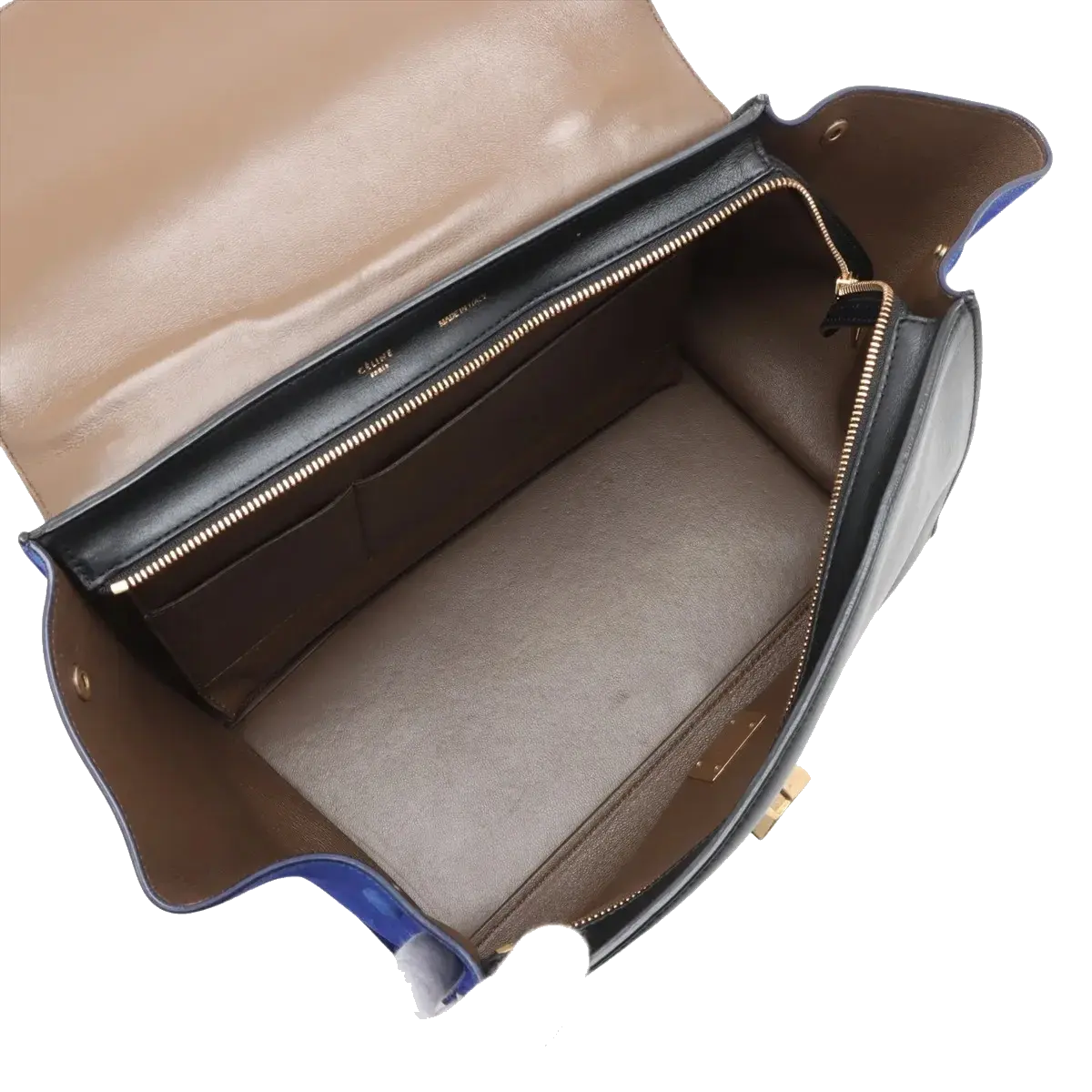 Pre-Loved Trapeze Handbag Leather Medium with Gold Hardware, Brown/Black/Blue
