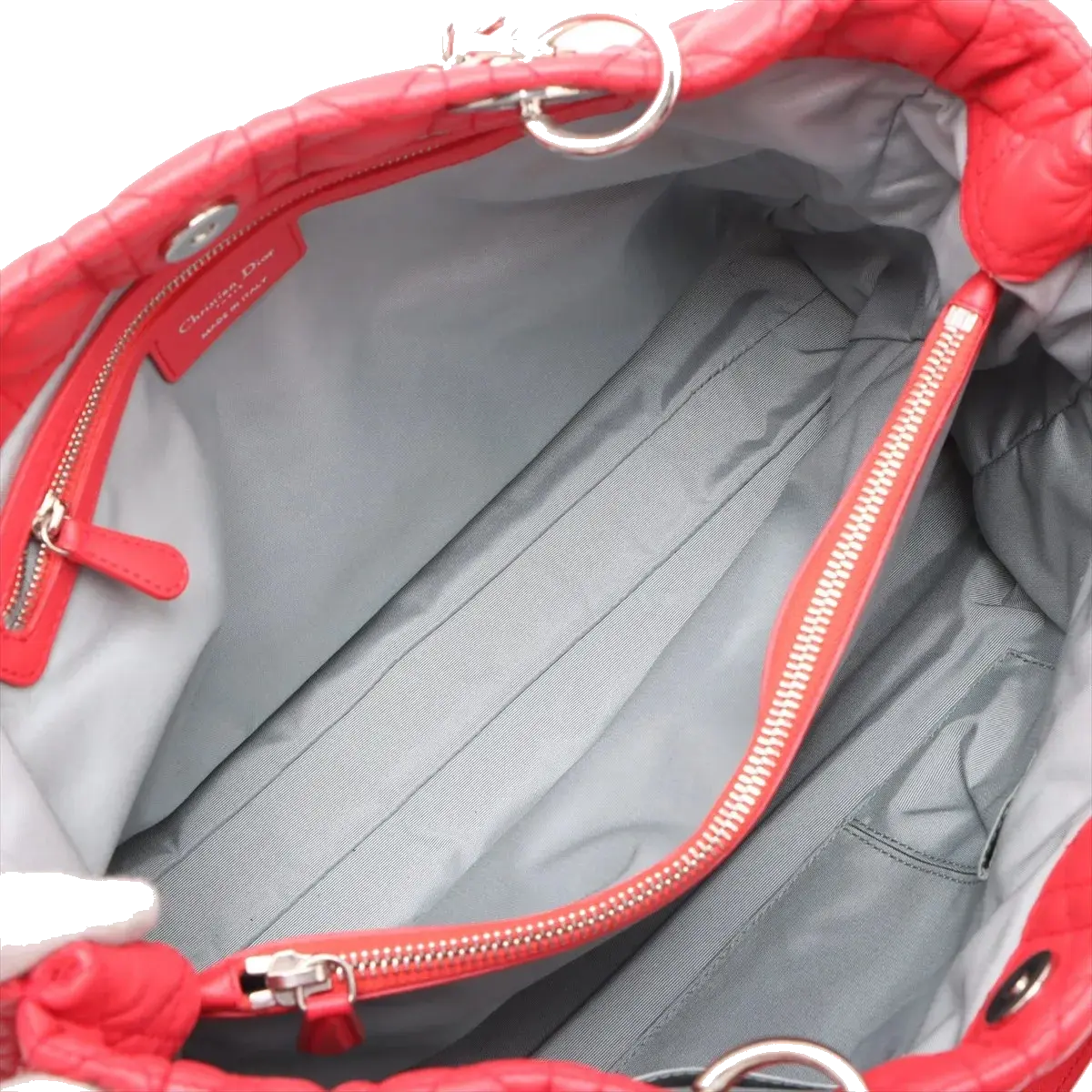 Pre-Loved Lady Dior Soft Shopping Tote Cannage Leather Large with Silver Hardware, Red