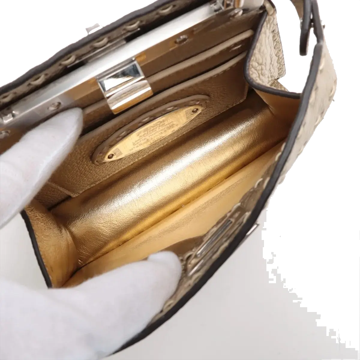 Pre-Loved Peekaboo Handbag Leather Mini with Silver Hardware, Gold