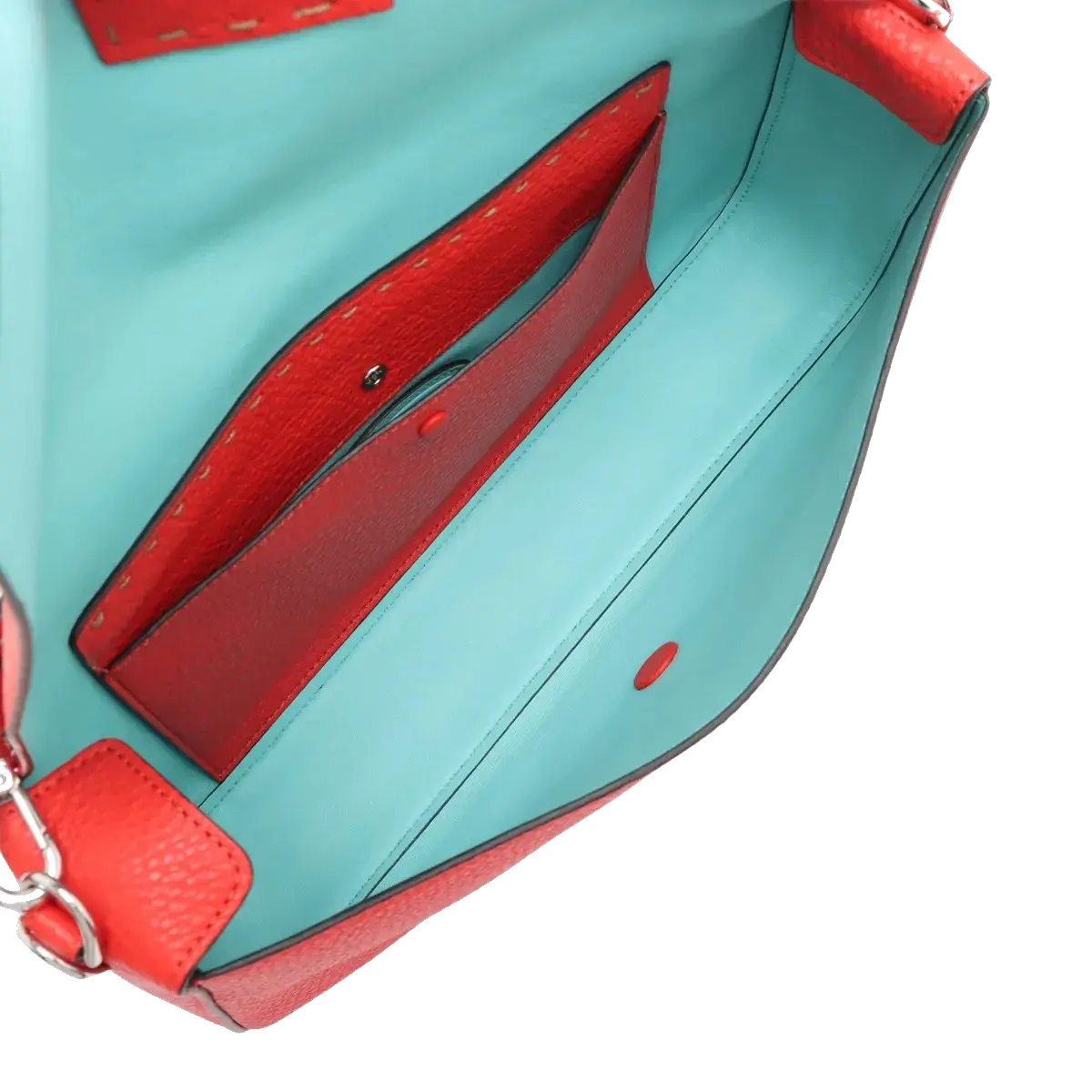 Pre-Loved Baguette Shoulder Bag Leather with Silver Hardware, Red