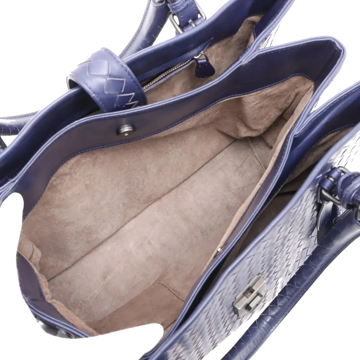 Pre-Loved Roma Tote Intrecciato Leather Medium with Gunmetal Hardware, Navy Blue