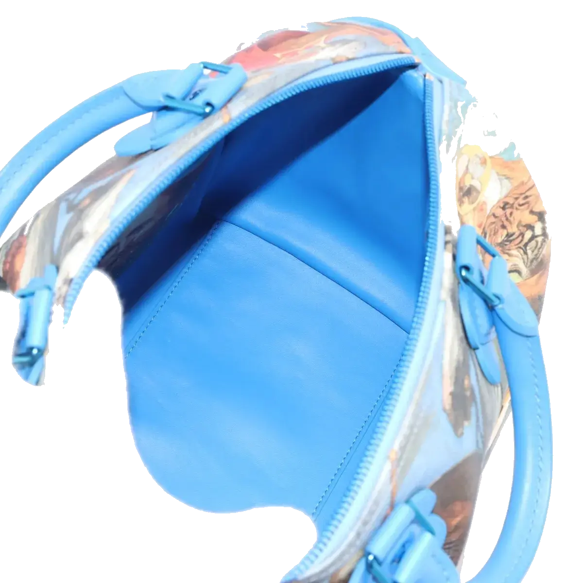 Pre-Loved Speedy Masters Rubens Handbag Printed Coated Canvas 30 with Gold Hardware, Blue Multicolor