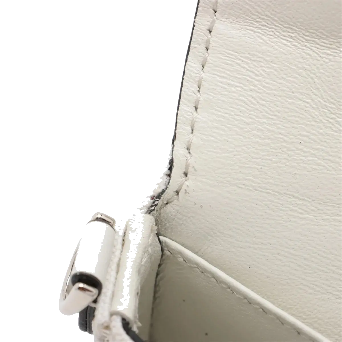 Pre-Loved Baguette Crossbody Bag Monogram Canvas Nano with Silver Hardware, White and Black