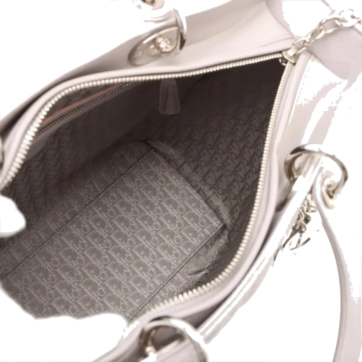 Pre-Loved Lady Dior Handbag Cannage Leather Large with Silver Hardware, Grey