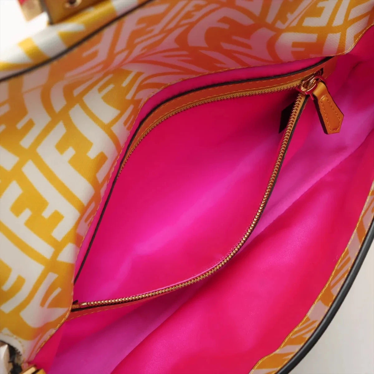 Pre-Loved Baguette Shoulder Bag FF Vertigo Coated Canvas with Gold Hardware, Yellow and White