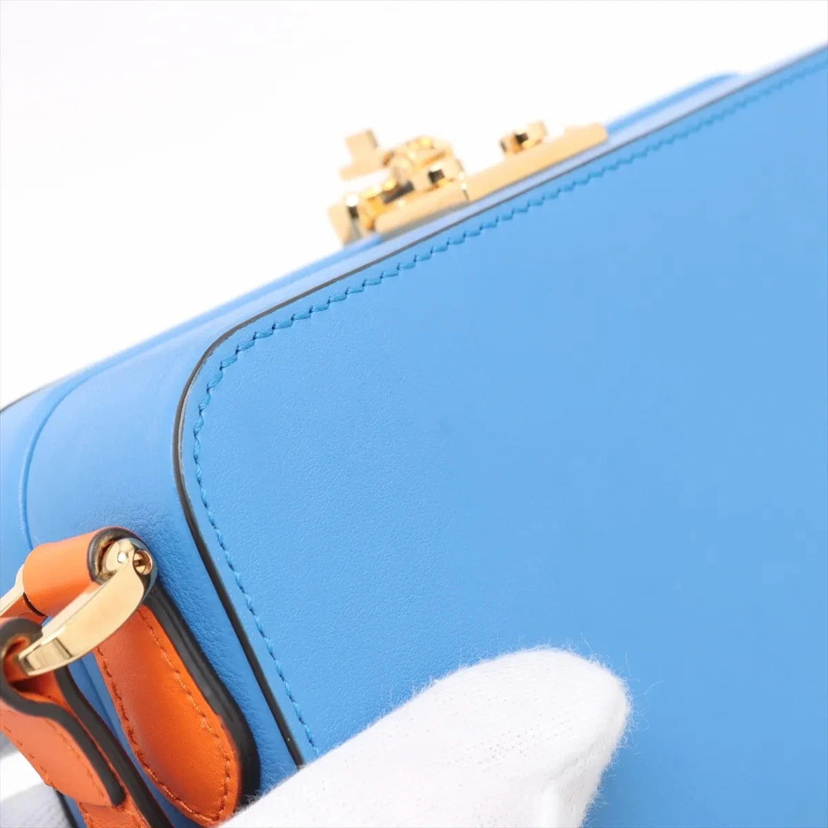 Pre-Loved Blondie Crossbody Bag Leather Mini with Gold Hardware, Blue