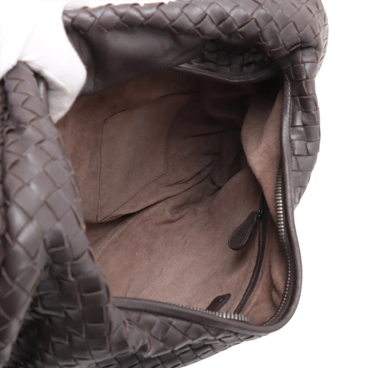 Pre-Loved Veneta Shoulder Bag Intrecciato Leather Medium with Silver Hardware, Dark Brown