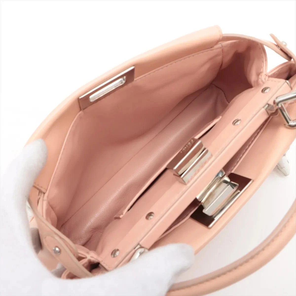 Pre-Loved Peekaboo Handbag Leather Mini with Silver Hardware, Pink