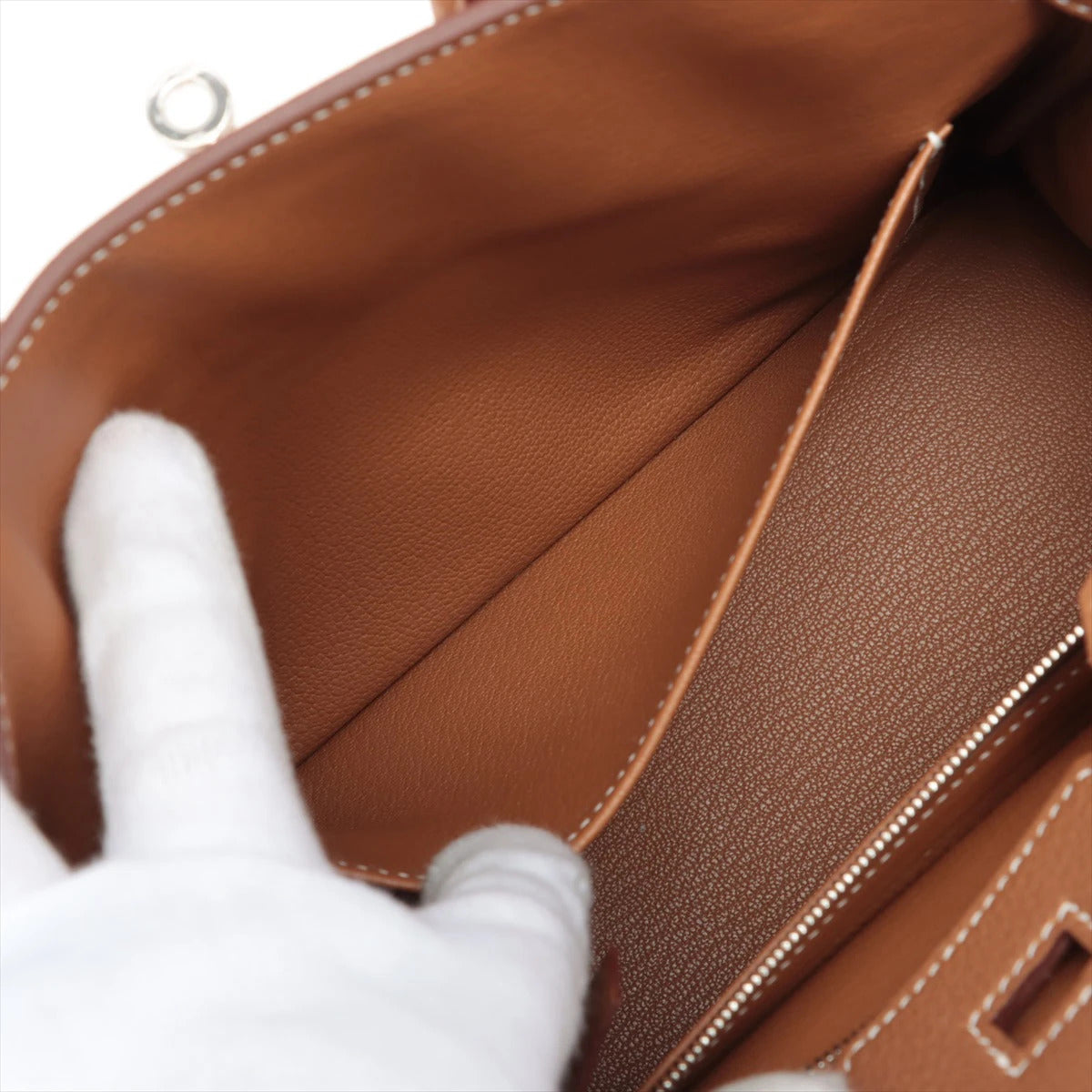 Pre-Loved Birkin Handbag Leather 25 with Palladium Hardware, Gold (Tan)