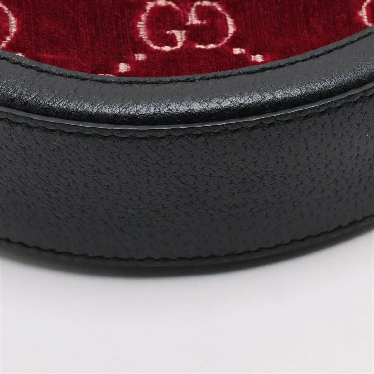 Pre-Loved Ophidia Round Mini Crossbody Bag Monogram Velvet Mini with Aged Gold Hardware, Red and Black