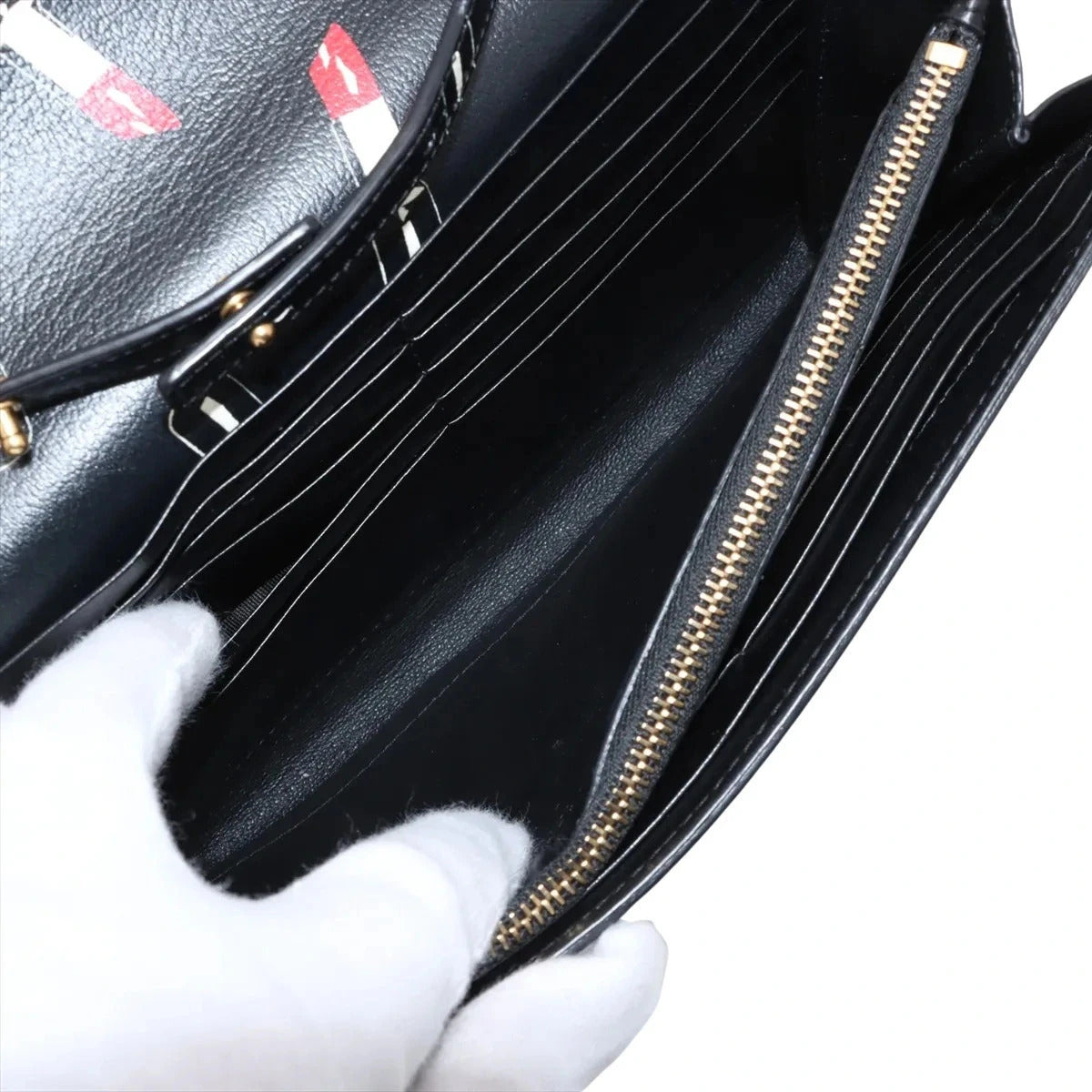 Pre-Loved Kate Chain Wallet Crossbody Bag Lipstick Print Leather Small with Gold Hardware, Black