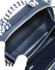 Pre-Loved CC Filigree Vanity Case Vanity Case Quilted Leather Small with Silver Hardware, Navy Blue with White Striped Trim